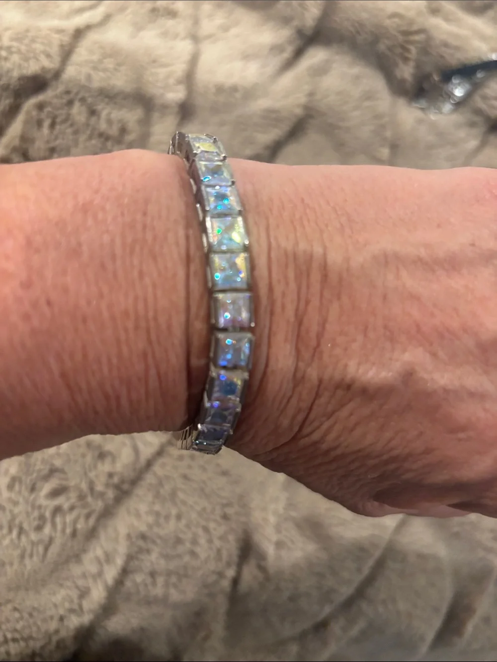 Sterling Silver Tennis Bracelet with Iridescent Square Crystals